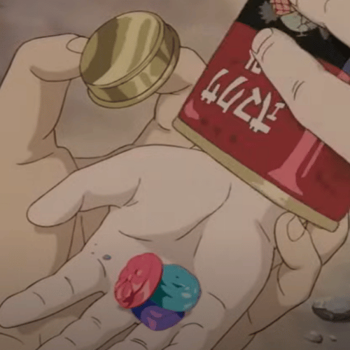 Bonbons Sakuma drops dans la main de Stesuko Tombeau des lucioles