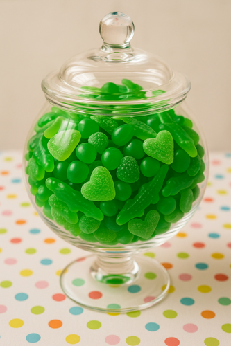 bonbonnière avec bonbons verts